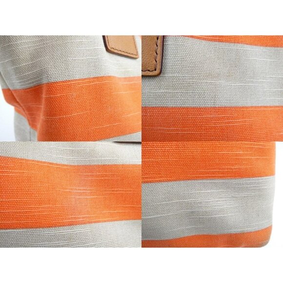 Kate Spade New York Orange & Khaki Striped Canvas Tote Bag With Leather Handles - Picture 12 of 15
